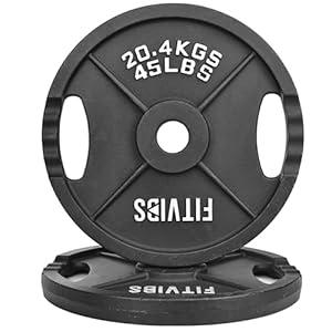 Fitvids Olympic Cast Iron 2-Inch Weight Plate for Strength Training & Weightlifting, Multiple Weights  45LB (Pair)