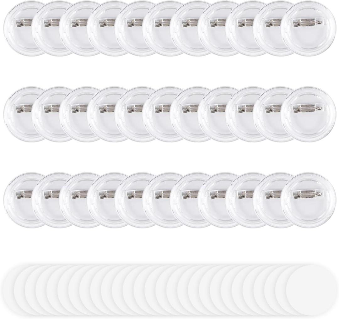 Happizza 100pcs Acrylic Clear Button Pins,1.38 Inch Custom Buttons Pin Badges, DIY Blank Pins,Round Photo Buttons Personalized Button Making kit for Craft