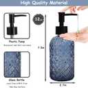 Blue Glass Dish Soap Dispenser for Kitchen, 12oz Refillable Liquid Hand Soap Dispenser Set, 2 Pack Crystal Lotion Bottle for Modern Home Decor, Bathroom Countertop, Hotel