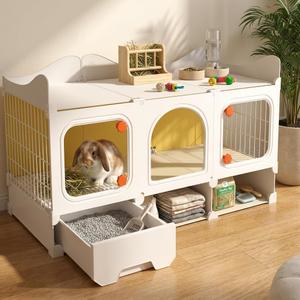 Rabbit Cage with Storage Space, Transparent Door & Waste Collection Tray Sturdy, Spacious, & Easy-to-Clean Ideal for Rabbits, Guinea Pigs, and Small Pets