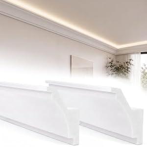 Pushglossy 9 Pcs 47.24″(Total 35.4 Ft) Ceiling Crown Molding with LED Duct Kit for Seamless Ambient Accent Lighting Waterproof Channel for Easy LED Trim Moulding Strip Installation(9pcs,Rear Groove)