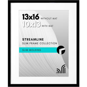 Americanflat 13x16 Picture Frame with Polished Plexiglass - Use as 10x13 Frame with Mat or Display 13x16 Photo Without Mat - Streamline Collection - Thin Border Picture Frames for Wall - Black