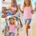 Girls Short Sleeve T-Shirts Pleated Scoop Neck Tops 5-14 Years Loose Casual Basic Tees Summer Lightweight Cute Soft (Pink)