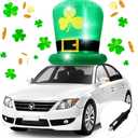 Leyndo 6FT St Patricks Day Inflatables Hat Car Roof Decorations, Blow up Leprechaun Hat with Gold Shamrock, Saint Patricks Day Inflatable with Built-in LED Lights for Yard Garden Lawn Decor