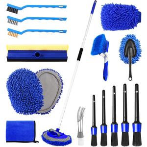 NIKCOSMK 62'' Car Wash Brush Kit - Mitt, Mop, Sponge & Long Handle, Scratch-Free Chenille Replacement Head, Wheel Tire Brush, Car Detailing Kit for Cars, RV, Truck