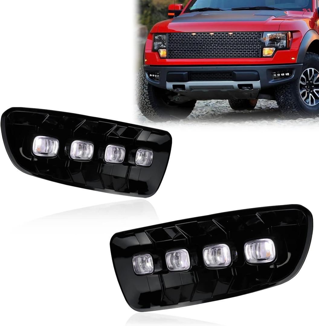 Switchback White Amber LED Front Fog Daytime Sequential Running Lamp Bumper Light LED Turn Signal Feature Compatible with Ford F150 2010-2014 SVT Raptor