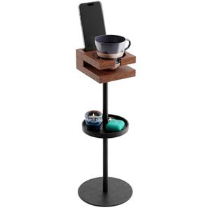 Drink Table for Small Spaces - Slim Pedestal Side Table with Real Wood Top & Stable Base for Coffee & Cocktails - Ideal for Tight Living Room & Bedroom Spaces (Sapele)