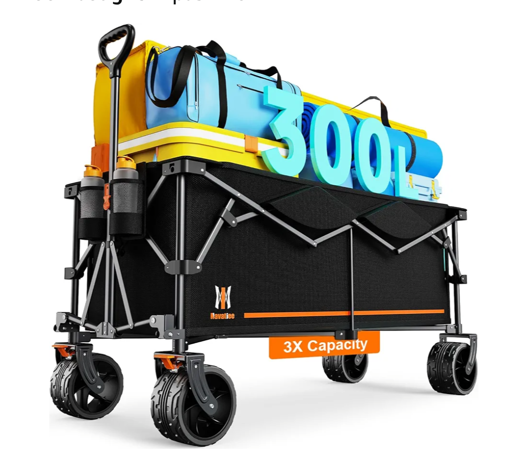 Navatiee 300L Extra Large Collapsible Wagon Cart Foldable, 48''L Extended Heavy Duty Folding Beach Wagon with 440LBS Weight Capacity and Big Wheels, Utility Garden Cart for Sports Camping Navatiee 300L Extra Large Collapsible Wagon Cart Foldable, 48''L Extended Heavy Duty Folding Beach Wagon with 440LBS Weight Capacity and Big Wheels, Utility Garden Cart for Sports Camping
