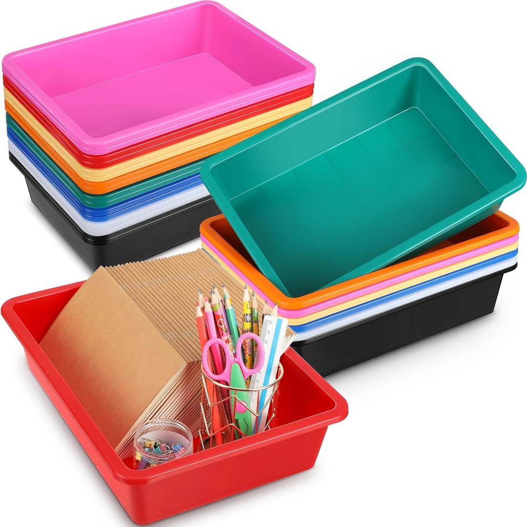 24 Pack Paper Organizer Bins Letter Flat Storage Tray Colorful Plastic Turn in Tray Classroom File Holder Baskets for Classroom, Office, Teacher Book School Supplies and Home, Assorted Colors