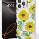 Gronda for iPhone 16 Pro Max Phone Case Cute Trendy Flower Girly 16 Pro Max Phone Case with Wavy Edge Screen Protection Floral Case for iPhone 16 Pro Max Oil Painting Sunflower