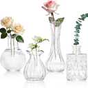 KJHL Set of 4 Small Glass Bud Vases for Flowers, Vintage Clear Small Flower Vases for Wedding CenterpiecesMini Bulk Vases for Floral Arrangements for Table Decor Home Decor