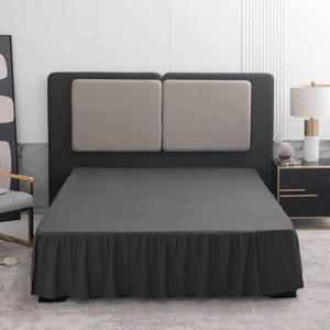 Black Bed Skirt Queen Size Ruffled Bed Skirt with Split Corners, Queen Bed Skirt 14 Inch Drop, TSUTOMI Queen Size Bed Skirt Black for Ruffled Bed Skirt with Split Corners, Bed Skirts Queen Size