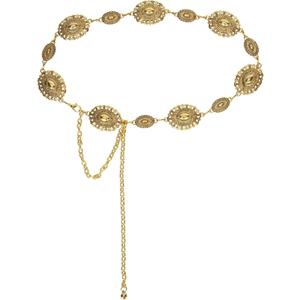 Women Western Concho Chain Belt - Fashion Gold Metal Waist Cowgirl Belt for Dresses Jeans