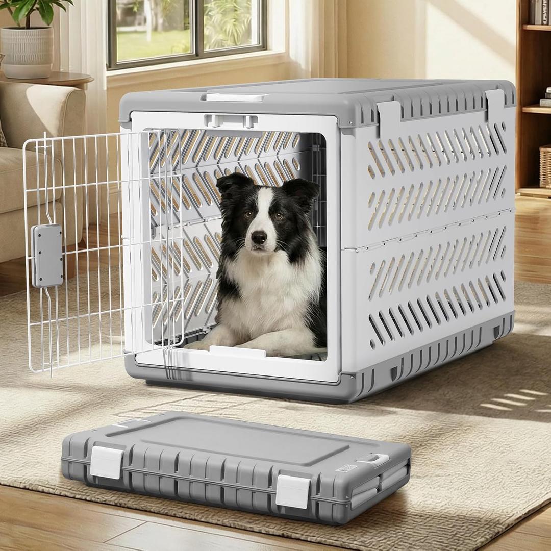 Collapsible Dog Crate for Large/Medium Dogs - 36" L Foldable Dog Cage No-Tool Assembly, Travel Dog Crate with 2 Wheels - Easy to Carry, Space-Saving, Indoor Outdoor Use, 36.4"(L) x22.84(W) 25.8"(H)