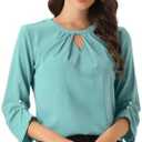 Allegra K Women's Dressy Blouses Keyhole Ruched 3/4 Sleeve Work Top Business Casual Tops M, Pea Green
