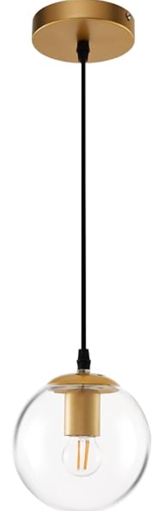 Clear Glass Pendant Lights Kitchen Island 1 Pack, Gold Hanging Light Fixture,6 Inch Modern Pendant Light Fixtures for Kitchen, Farmhouse, Dining Room