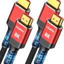 Highwings 8K 10K HDMI 2.1 Cable 6.6FT/2M 2-Pack, Ultra High Speed HDMI Cable Braided Cord-4K@120Hz 8K@60Hz, DTS:X, HDCP 2.2 & 2.3, HDR 10 Compatible with Roku TV/HDTV/Blu-ray (Red)