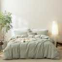 BDEAR 3 Pieces Sage Green Duvet Cover Set Queen Size 90'' L x 90'' W, 100% Washed Cotton Duvet Cover with Zipper Closure Plus 2 Pillowcases, Oeko TEX Standard Certificated, Cozy Feel