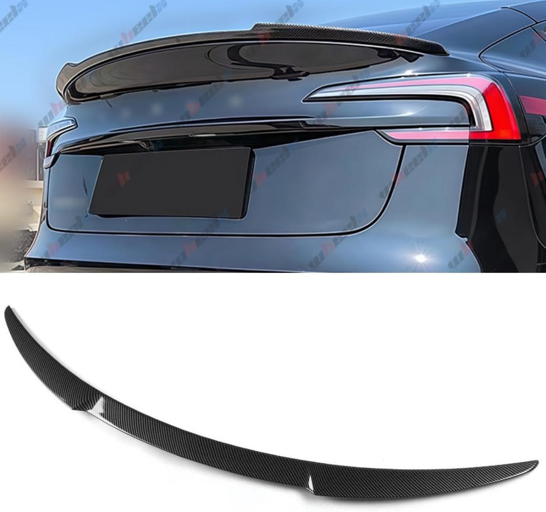 Rear Spoiler Compatible with 2024-2025 Tesla Model 3 Highland, MV Style Duckbill Trunk Exterior High Kick Tail Deck Lid Splitter Wing Lip (Carbon Fiber Pattern)