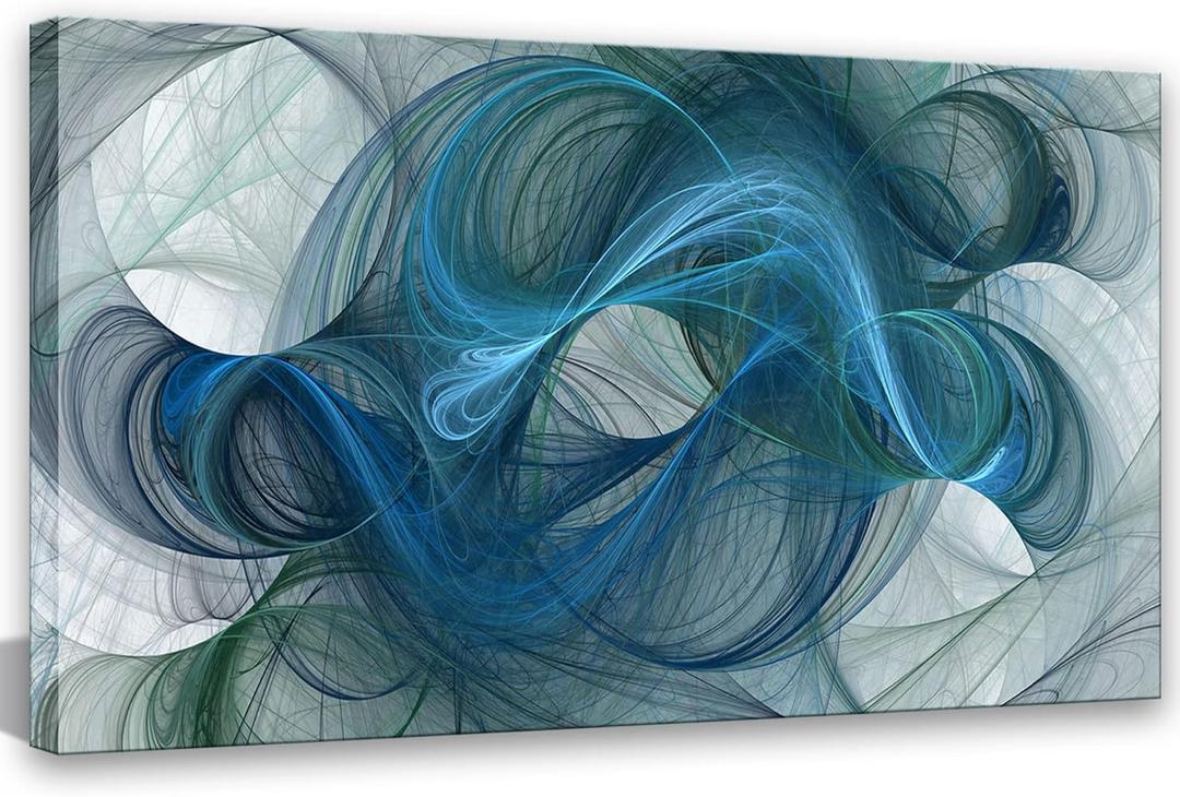 Large Framed Abstract Blue Green Line Wall Art Modern Large Canvas Painting Contemporary Abstract Lines Poster Prints Picture for Living Room Bedroom Office Ready to Hang 24x48 Inch (A2)
