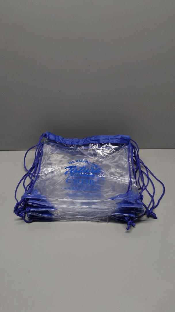 Small clear drawstring bag, blue logo, 10 pcs