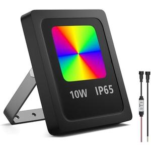 SQEDT WS2811 RGB Flood Lights,Color Changing Flood Light,10/20W Smart WS2812 Floodlights Low Voltage Outdoor Landscape Lighting with Mini Controller for Halloween Christmas Holidays Decoration (10W)