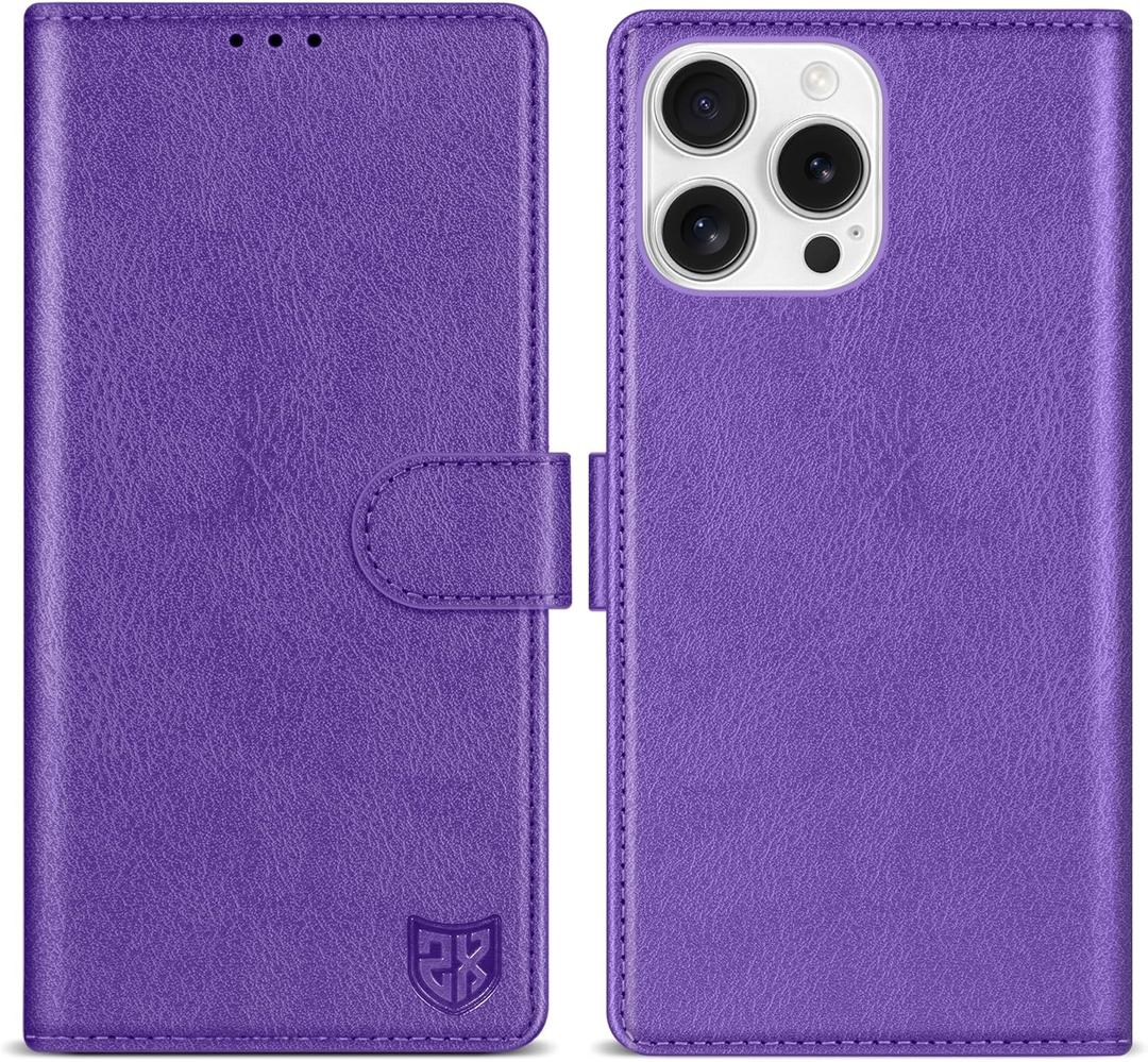 ZZXX for iPhone 16 Pro Wallet Case with [RFID Blocking] Card Slot Kickstand Magnetic Closure Leather Flip Fold Protective Phone Case for iPhone 16 Pro Case Wallet(Purple-6.3 inch)