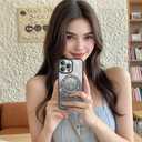 TEAUGHT Bling Magnetic Case for iPhone 15 Pro [Compatible with Magsafe], Cute Glitter Diamond Rhinestone Luxury Plating with Camera Protection, Slim Shockproof Cover for Women Girls, Black