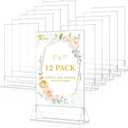 EHWINE 12 Pack Acrylic Sign Holder 5 x 7, Double Sided Clear Picture Frame Stand up Table Top Sign Holders, Clear Display Stand Menu Flyer Holder for Wedding Party (Provide Non-slip Mats)