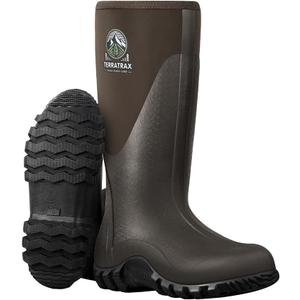 Men's Waterproof Rubber Muck Rain and Work Boot  Durable 6mm Neoprene Insulated, Ideal for Fishing Hunting & Farming (11, Brown)