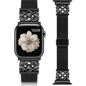 Minyee Magnetic Stretchy Band Compatible with Apple Watch Bands 38/40/41/42/44/45/46/49mm Women Men, Celtic Knot Soft Elastic Nylon Fabric Strap for iWatch Series 11 10 9 8 7 6 5 4 SE/Ultra 3 2 1