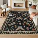 Lahome Insect Washable Rugs for Living Room, Soft Area Rug 6x9 Rug for Bedroom Ultra-Thin Non Slip Dining Room Rug, Stain Resistant Black Rug Large Carpet for Office Nursery Vionnet(6'x9',Black)