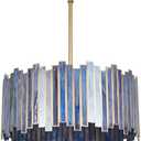 Wrlmfy Drum Chandelier 4-Light, Brass Gold Tiffany Pendant Lighting Fixture with Stained Deep Blue Glass Shade, 16” Round Ceiling Hanging Lamp for Bedroom Dining Room Kitchen Entryway Living Room