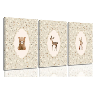 Vintage Woodland Animals Nursery Canvas Wall Art Cute Bunny Bear Deer Picture Wall Decor Country Poster Painting Print Neutral Artwork for Girls Room Kids Room Baby Room Bedroom Farmhouse Decortion, Size: 16"x24"
