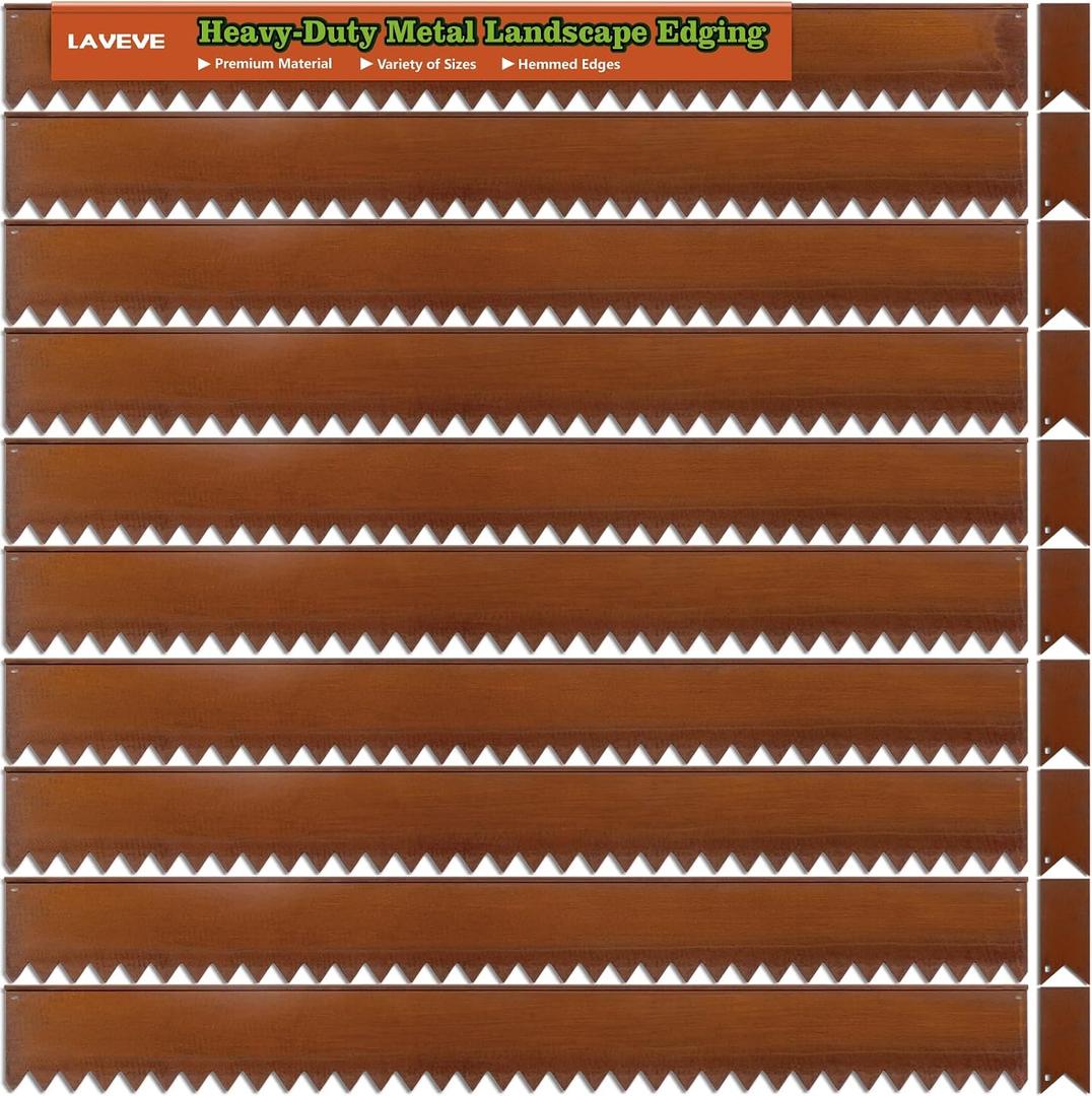 LAVEVE Landscape Edging Pre-Rusted Galvanized Steel, Hammer-in Metal Garden Edging Border with Clips, Suitable for Garden Fence, Paver Edging, Lawn and Yard