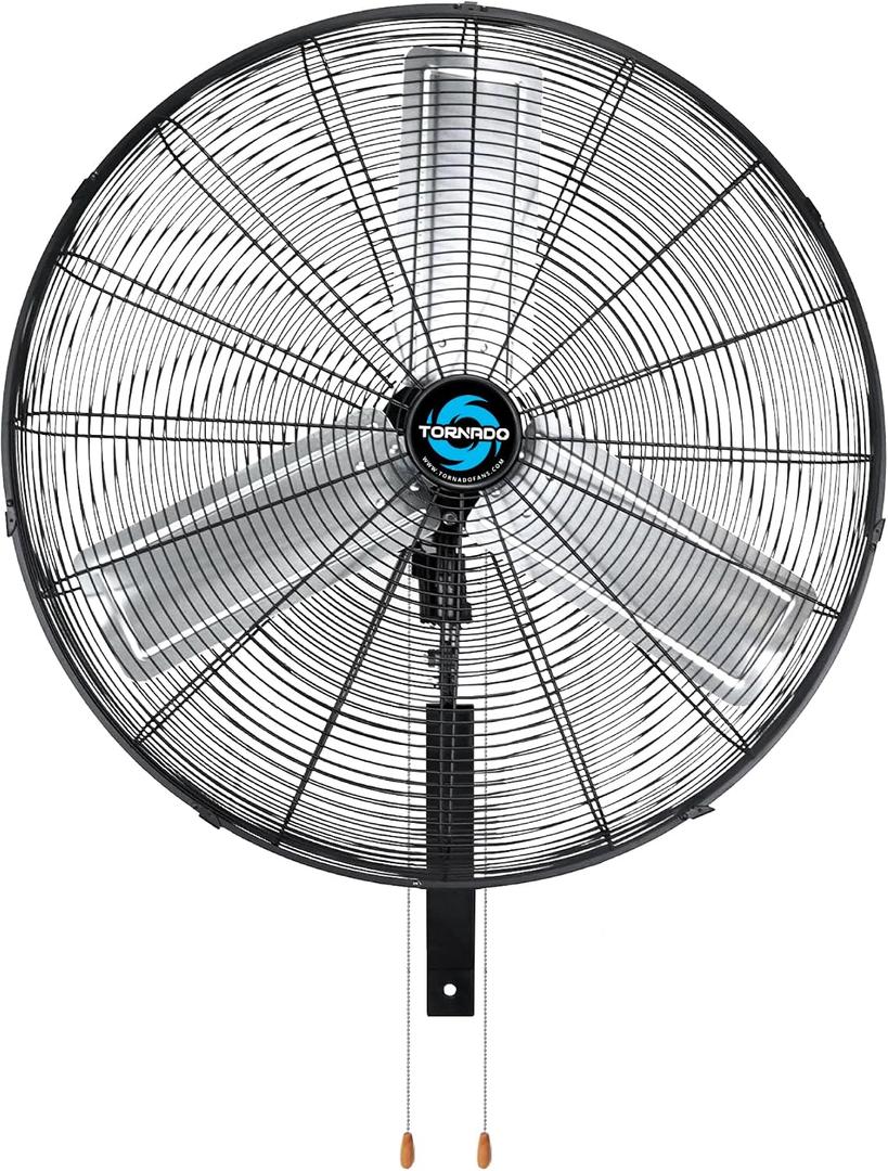 Tornado Pro Series High Velocity Wall Mount Fan 30 Inch, Oscillating Fan For Commercial, Industrial Use 3 Speed 8850 CFM 6.6 FT Cord UL Safety Listed, Black