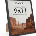 9x11 Metal Picture Frame - Black Aluminum Picture Frames with Real Glass, Wall Mounting Horizontally or Vertically, Simple and Elegant Decor for Wall Gallery Poster Photo 11x9 Frame, Black