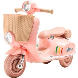 VEVOR Kids Ride On Motorcycle, 12V Battery Powered Electric Motorbike, 2mph Top Speed, 3 Wheels ElectricToddler Motorcycle with Headlight, Music, Bluetooth, Basket, Gift Toys for Kids 37-72 Months (Pink)