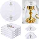 4 Pcs 17.7 Inch Altar Cloth Chalice Pall Veil Catholic Altar Supplies White Round Churches Set with Gold Cross Chalice Embroidery for Priest Church Gatherings Baptism Ceremonies