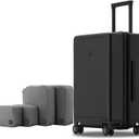 LEVEL8 Elegance Checked Luggage, 24 Inch Hardside Suitcase, Lightweight Matte Hardshell with Tsa Lock, Large Suitcases with Spinner Wheels, Black