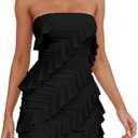 HOCILLE Women's Sexy Strapless Tube Top Bodycon Sleeveless Ruffle Mini Party Dress S
