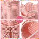 Youyole 2 Pcs Baby Shower Basket with Handle Woven Wicker Bow Wedding Basket for Treasure Storage Gathering Foraging Wedding Birthday Party Baby Shower, Pink White, 11" x 6"x 6"