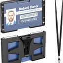 Horizontal Badge Holder - ID Card Holder with Clip and Lanyard,Black