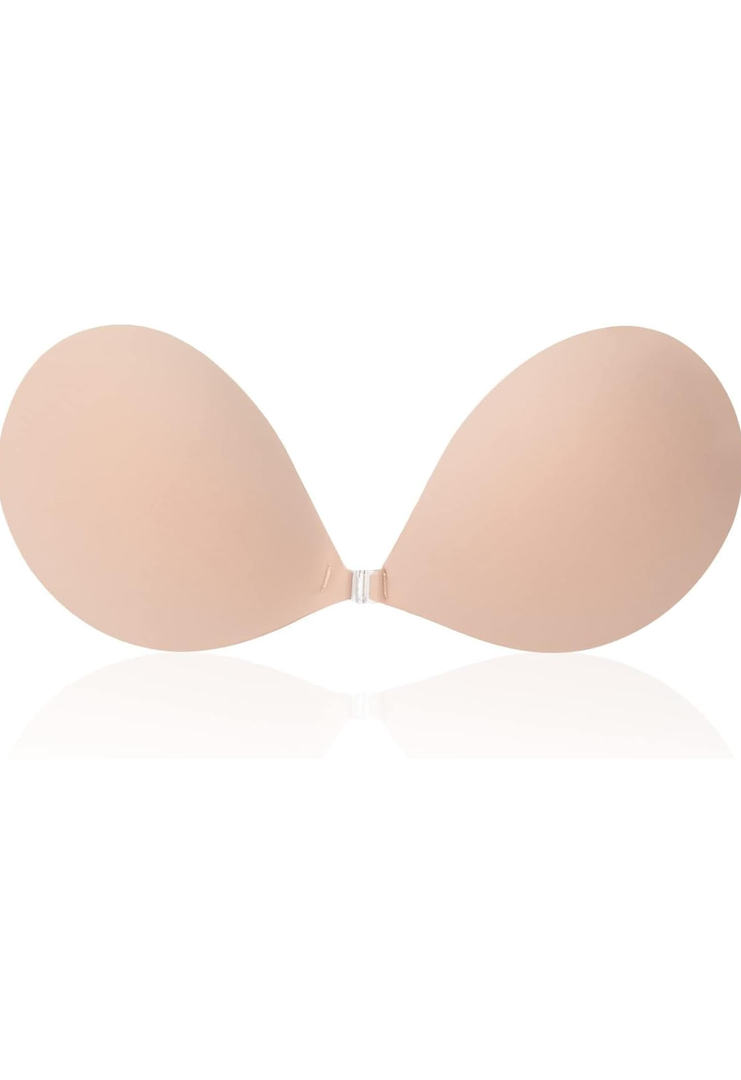 Awant Strapless Sticky Bra Invisible Sticky Boobs Silicone Adhesive Bra Backless Pushup Lift Bra Beige (D)