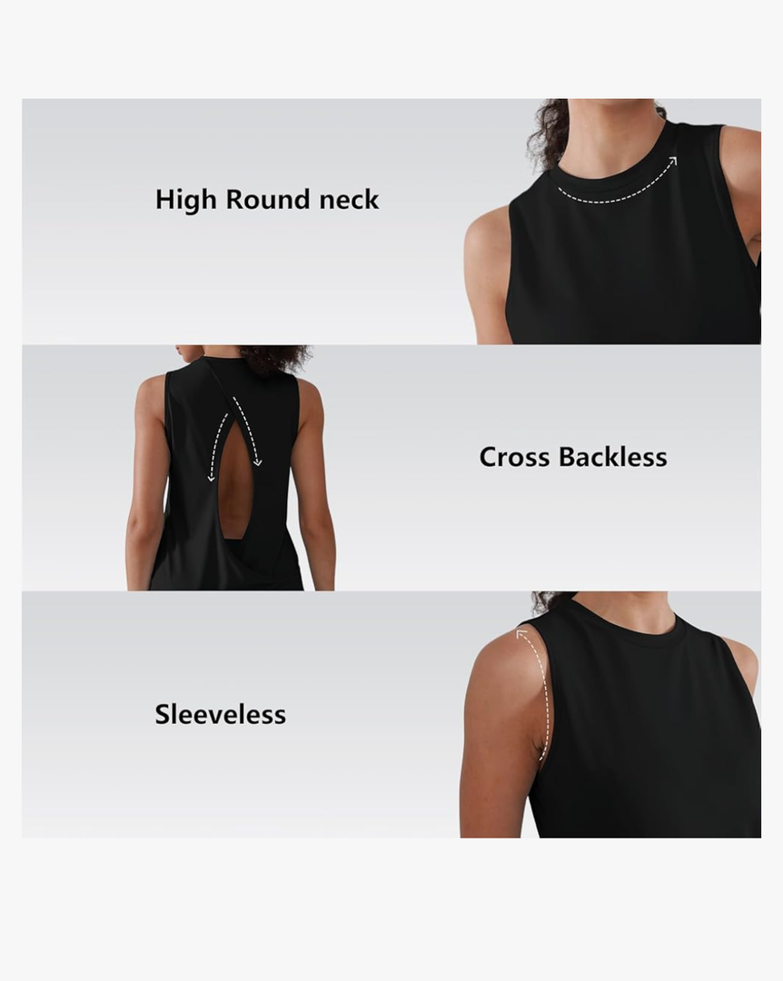 Workout Tank Tops for Women Cross Backless Sleeveless Loose Fit Athletic Tops Athletic Yoga Gym Running Shirts, Mlack, Size L