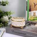 Vintage Jewelry Box Small Trinket Box - Oval Enamel Treasure Chest Box Metal Jewelry Box Golden Rings Earrings Holder Hand Painted Jewelry Keepsake Box Gift for Birthday, Christmas (Beige)