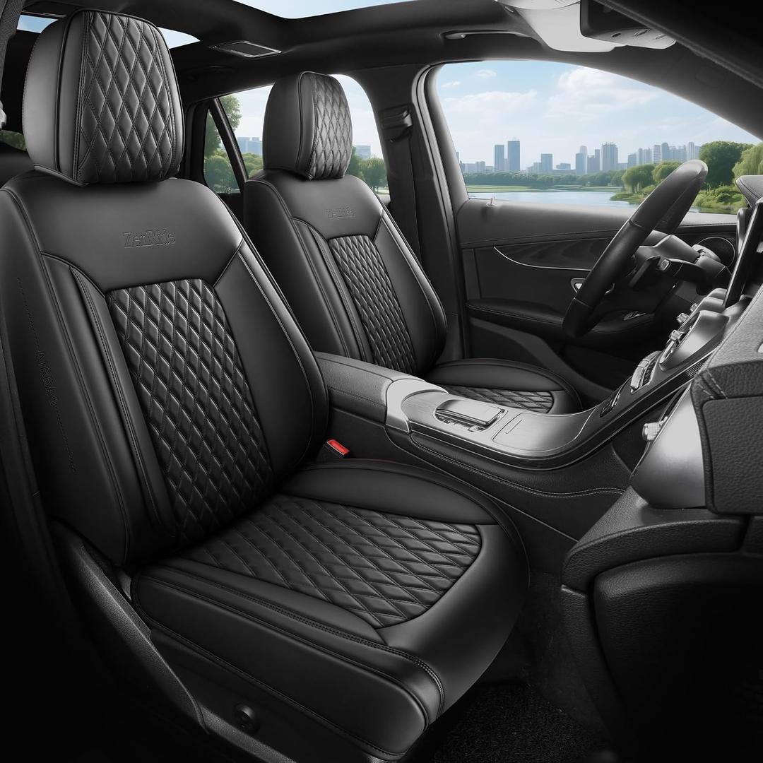 Front Car Seat Covers 2PCS,Luxury Heavy-Duty Nappa Leather 3D Design Universal Fit Waterproof Automotive Seat Covers& Accessories for SUV Trukcs,forros para asientos de carro,Style1 Black