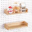 Marsui 2 Pcs Wooden Pegboard Shelf with Acrylic 12.2 x 3.94 Inch Wood Display Shelves Brackets with Metal Hooks Heavy Duty Pegboard Accessories for Storage and Organization