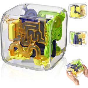 1 Sets 3x3 Large Labyrinth 3D Rolling Puzzle Maze Game Gravity 3D Puzzle Cube Brain Teaser Ball Games for Kids Education Sensory Toys Gift for Adults (Upgrade Version, Yellow)