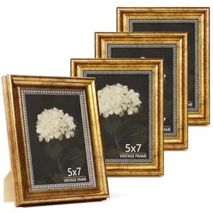 Aruifinw 5x7 Gold Picture Frame Set of 4 - Ornate Vintage Picture Frames for Wall or Tabletop Display, 5 x 7 Photo Frame Gold Display Wedding Family Baby Photos for Elegant Home Decor
